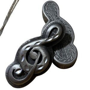 Vintage Torino Pewter Treble Clef Music Note Brooch Pin Jewelry Set
